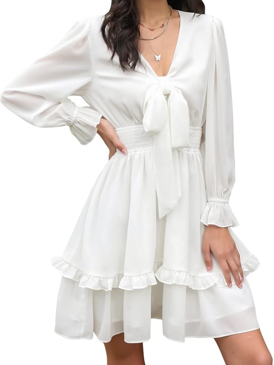 Dresses & Skirts - White Tie-Front Ruffle Mini Dress